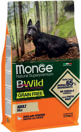 Сухий беззерновий корм Monge Dog Be Wild Gr.Free Mini для собак малих порід, з качкою, 2.5 кг