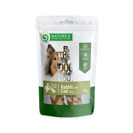 Ласощі для собак, роли з кролика і тріски, Nature's Protection snack for dogs rabbit and cod rolls, 75г