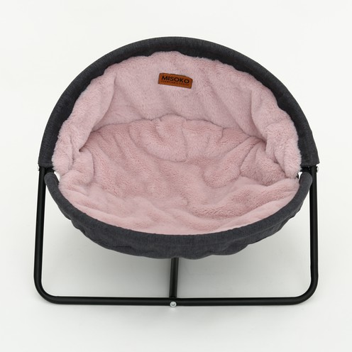 Складаний лежак для домашніх тварин MISOKO Pet bed round plush, 45x45x22 cm, grey and pink