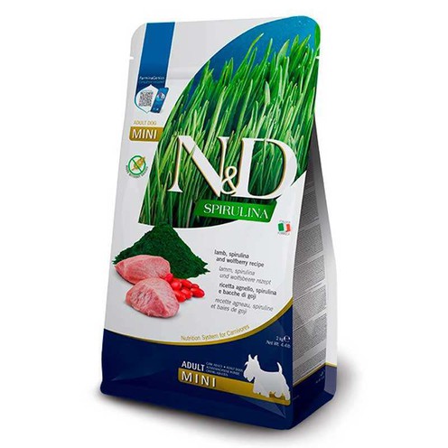 Farmina N&D Spirulina Lamb Adult Mini Dog - Беззерновий сухий корм з ягням та спіруліною для дорослих собак дрібних порід, 2 кг