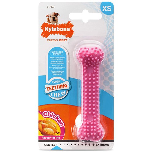 Nylabone Puppy Chew Dental Bone жувальна іграшка кістка для цуценят, смак курки, рожева