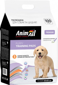 Пелюшки AnimAll Puppy Training Pads для собак і цуценят, з ароматом лаванди, 60×60 см, 100 шт