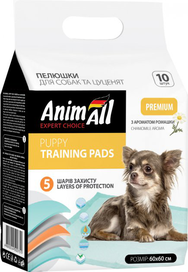 Пелюшки AnimAll Puppy Training Pads для собак і цуценят, з ароматом ромашки, 60×60 см, 10 шт