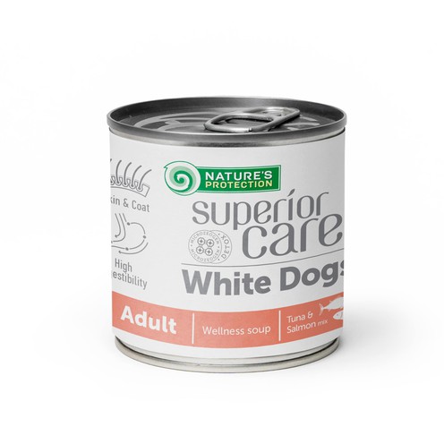 Суп для собак з білим забарвленням шерсті NP Superior Care White Dogs All Breeds Adult Salmon and Tuna з лососем та тунцем, 140мл