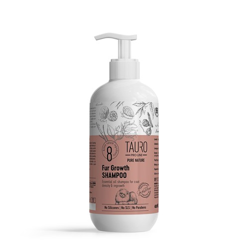 Шампунь для стимуляції росту шерсті собак та котів Tauro Pro Line Pure Nature Fur Growth, 400 ml